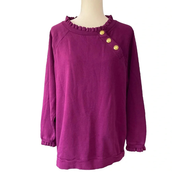 Talbots Plus Size Women's Purple Ruffle Trim Raglan Sweatshirt 2X - Picture 10 of 10